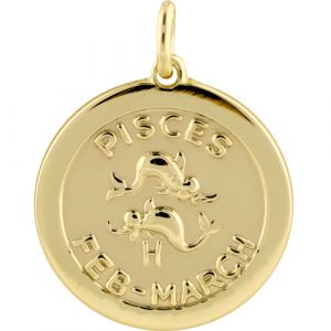 9ct Gold 22mm round Pisces Zodiac Pendant