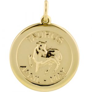 9ct Gold 22mm round Taurus Zodiac Pendant