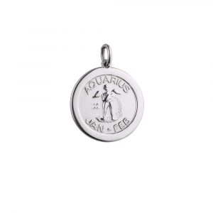 Silver 22mm round Aquarius Zodiac Pendant