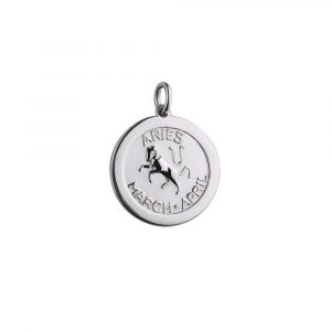 Silver 22mm round Aries Zodiac Pendant