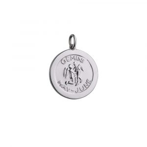 Silver 22mm round Gemini Zodiac Pendant
