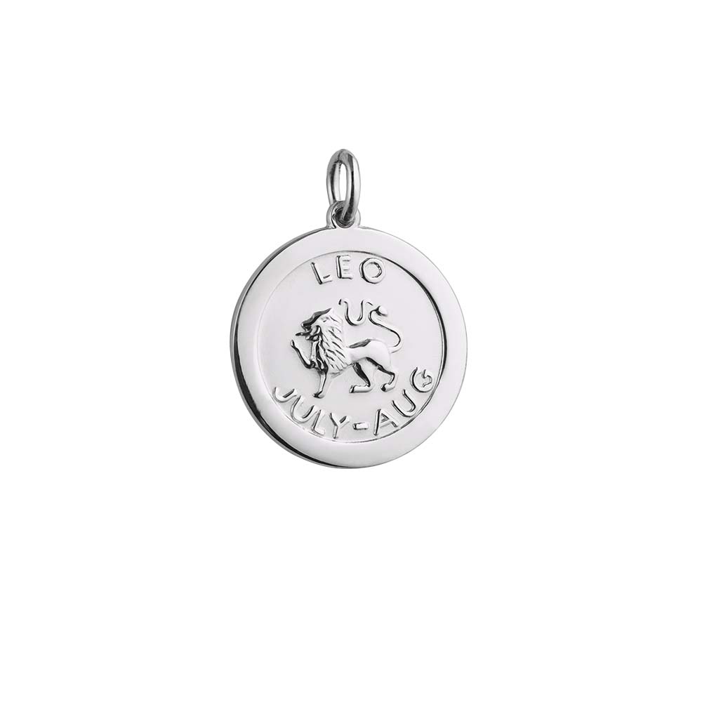 Silver 22mm round Leo Zodiac Pendant