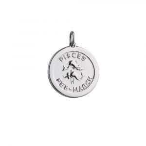 Silver 22mm round Pisces Zodiac Pendant