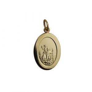 9ct Gold 19x9mm oval plain St Christoper Pendant