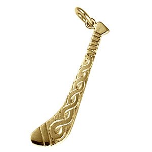 9ct Gold 40x11mm hand Engraved Hurley stick Pendant