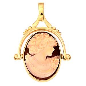 9ct Gold 42x29mm 2 stone Cameo Spinning Fob Pendant