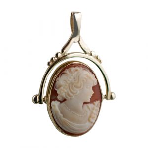 9ct Gold 42x29mm 2 stone Cameo Spinning Fob Pendant