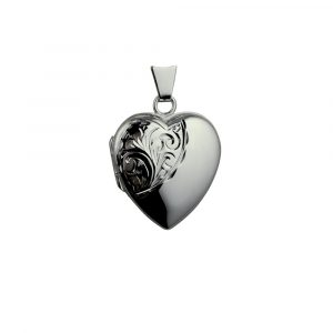 Silver 21x19mm hand engraved heart Locket