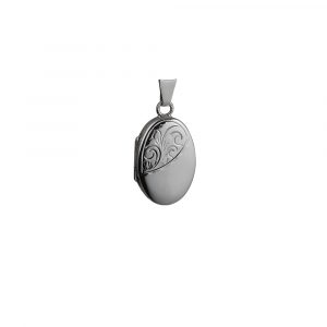 Silver 22x15mm half hand engraved oval Locket