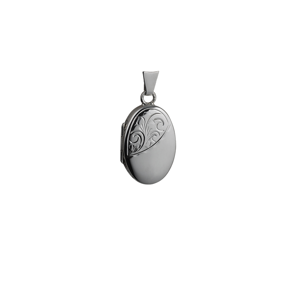 Silver 22x15mm half hand engraved oval Locket