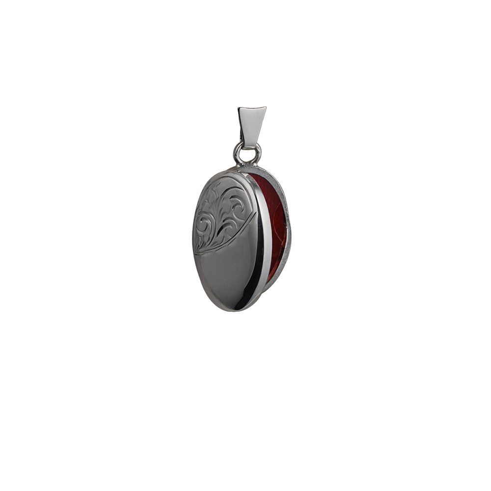 Silver 22x15mm half hand engraved oval Locket - Image 2