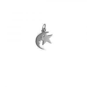Silver 11x15mm half Moon and Star Pendant or Charm