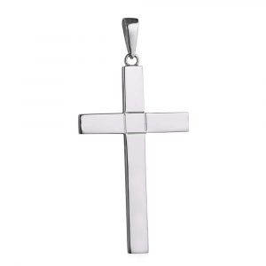Silver 55x33mm engine turned centre square solid block Cross on a bail loop