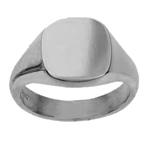18ct White Gold 14x13mm solid plain cushion Signet Ring Sizes R-W