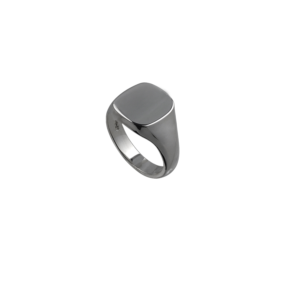 Silver 14x13mm plain solid cushion Signet Ring Sizes R-W - Image 2