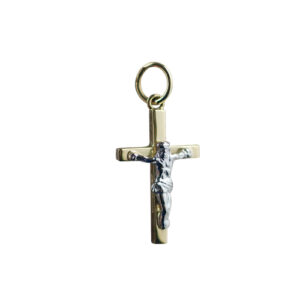 18ct Gold 20x12mm Solid Block Crucifix with white Corpus Christi Cross