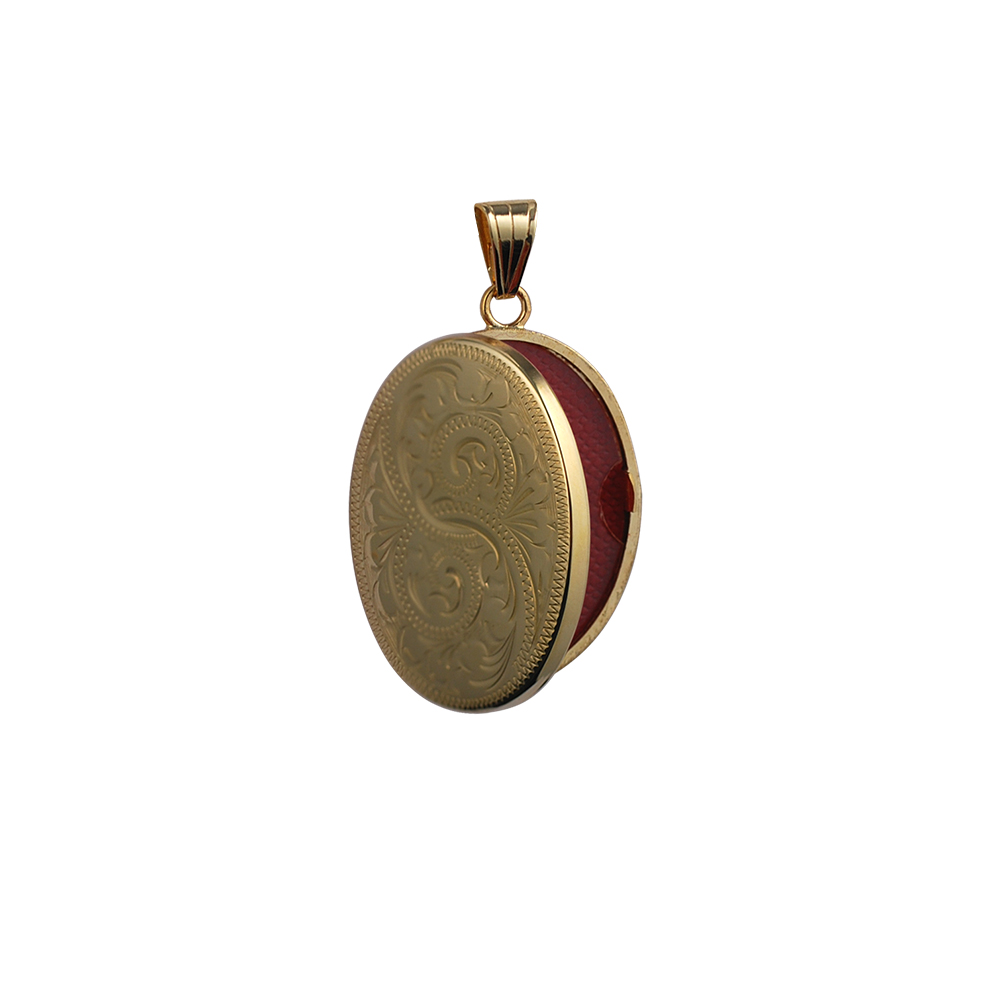 9ct Gold 30x24mm hand engraved flat oval Locket - Image 2