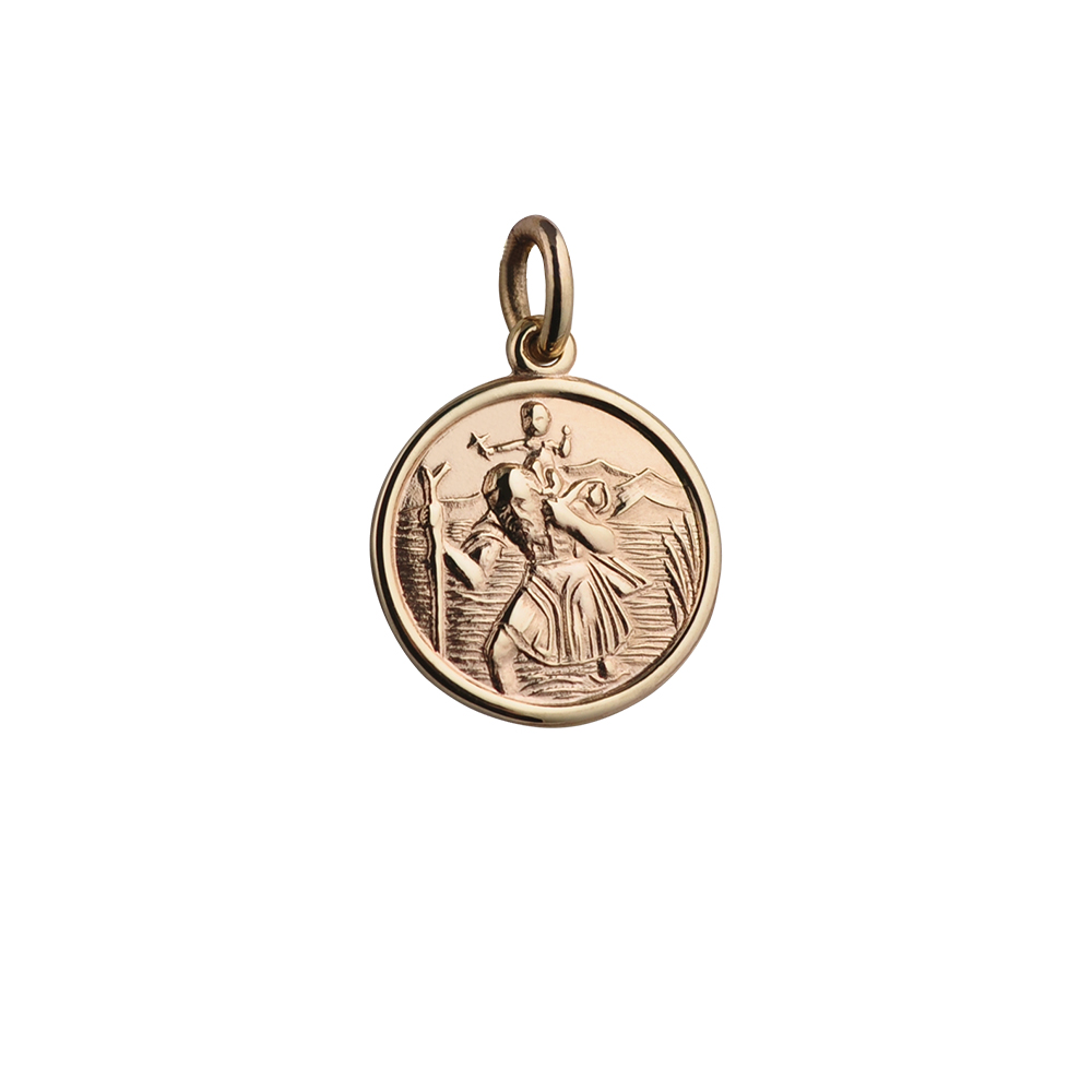 9ct Gold 16mm round St Christopher Pendant
