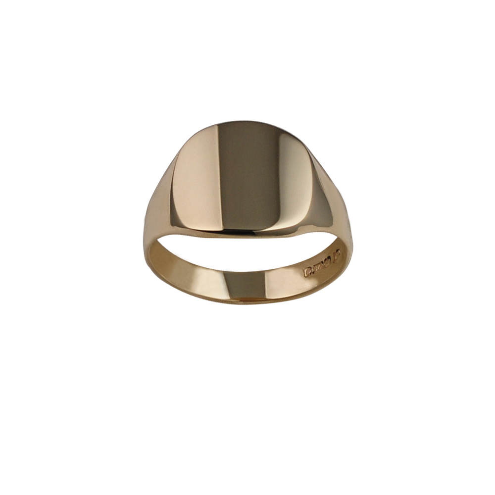 9ct Gold 12x12mm solid plain cushion Gents Signet Ring Sizes R-Z